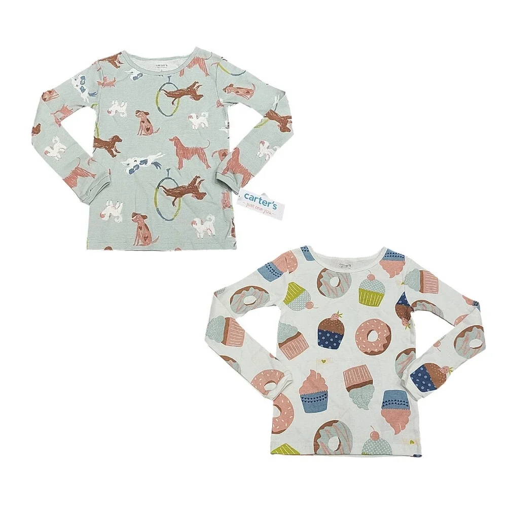 Carter's Girls Pajama Tops Set Size 5 Long Sleeves Allover Printed Comfy Tops